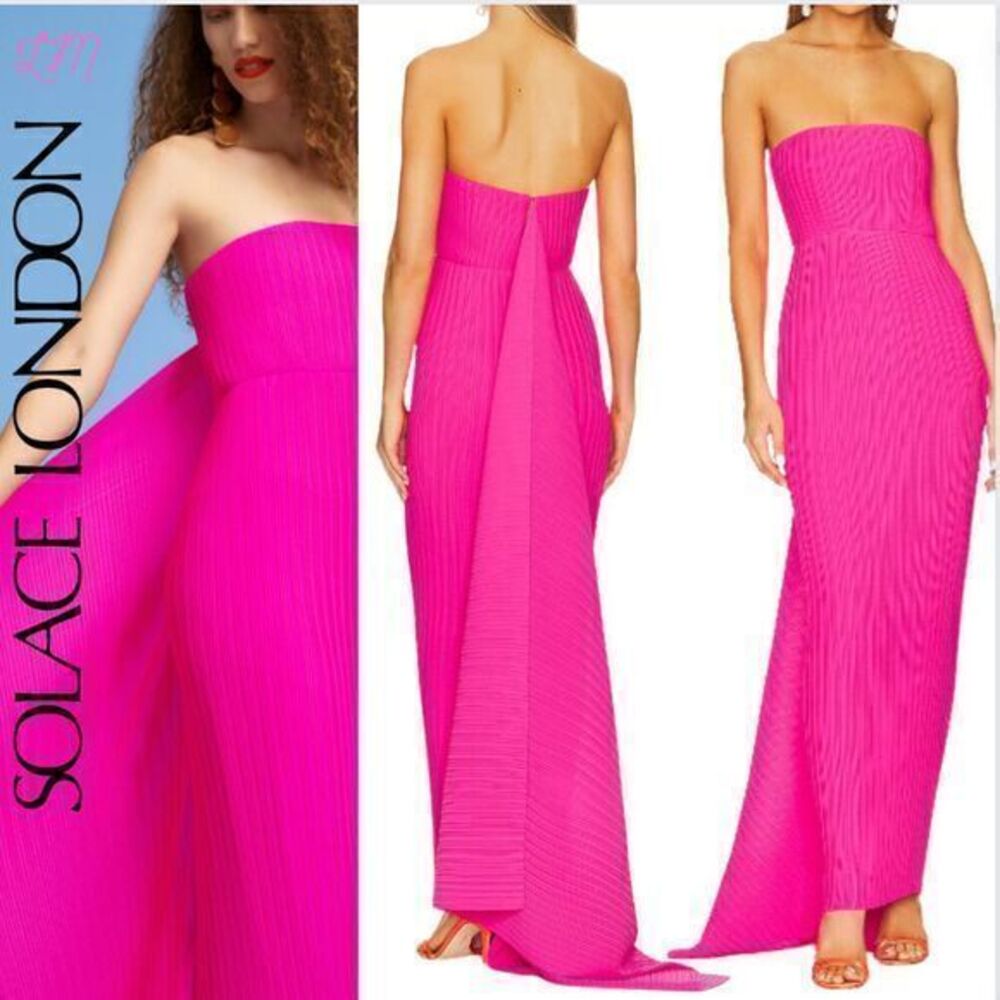 Solace London Revolve The Harlee Strapless Column Maxi Dress Size‎ 8 Hot Pink